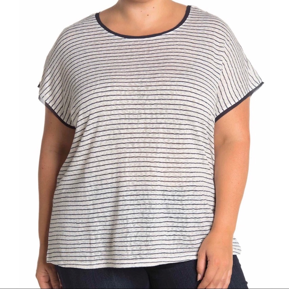Bobeau Therese Scoop Neck NAVY Striped T-Shirt Tee
